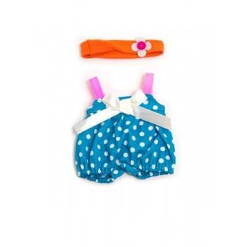 Ubranko dla lalki 21 cm niebieskie w kropeczki z opaską