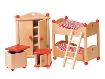 Wyposażenie domków - pokój dziecięcy czerwony
