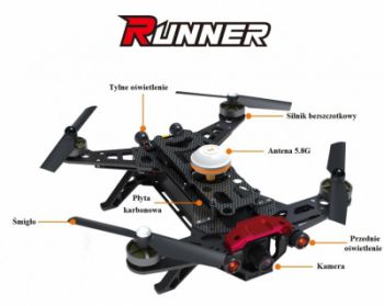 Dron RC Wyścigowy Runner 250 RTF2 (Devo 7, kamera HD, akumulator, ładowarka, transmiter FPV)